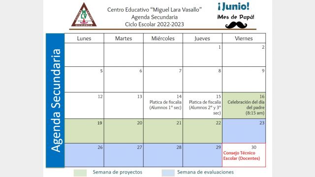 Centro Educativo Miguel Lara Vasallo Agenda Secundaria Junio 2023