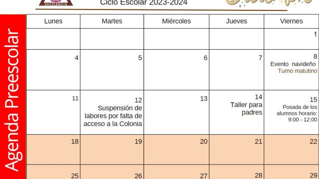 Centro Educativo Miguel Lara Vasallo Agenda Preescolar Diciembre 2023
