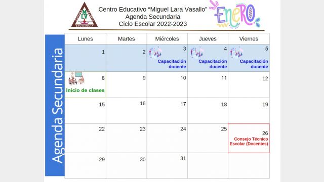 Centro Educativo Miguel Lara Vasallo Agenda Secundaria Enero 2024