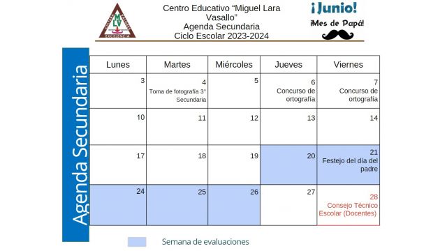 Centro Educativo Miguel Lara Vasallo Agenda Secundaria Junio 2024