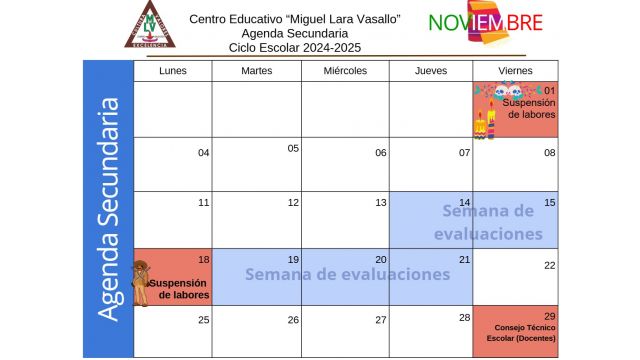 Centro Educativo Miguel Lara Vasallo Agenda Secundaria Noviembre 2024