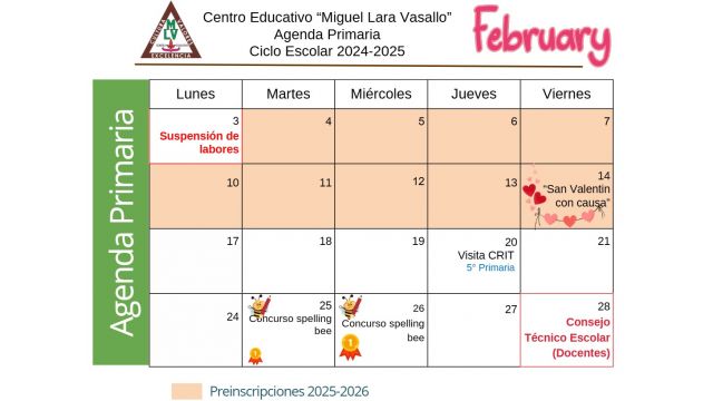 Centro Educativo Miguel Lara Vasallo Agenda Primaria Febrero 2025
