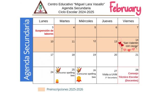 Centro Educativo Miguel Lara Vasallo Agenda Secundaria Febrero 2025