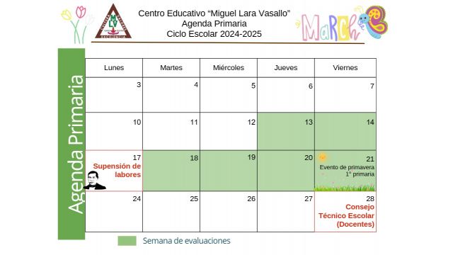 Centro Educativo Miguel Lara Vasallo Agenda Primaria Marzo 2025