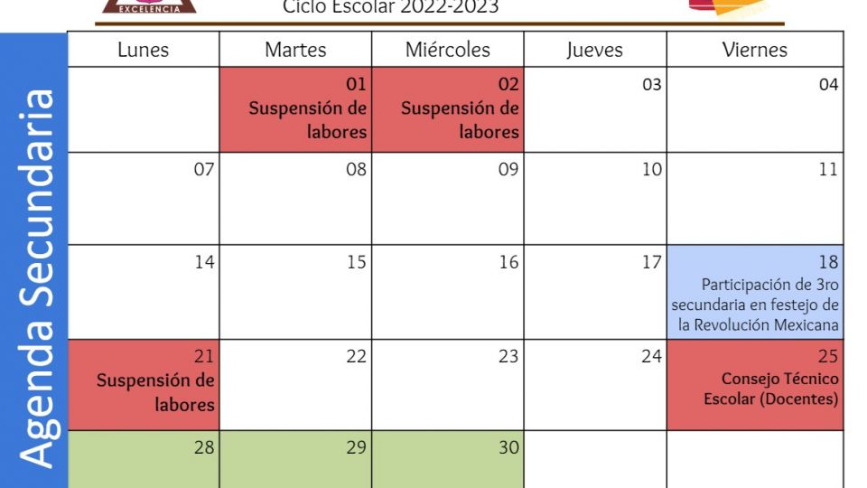 Agenda Secundaria Noviembre 2022 Centro Educativo Miguel Lara Vasallo