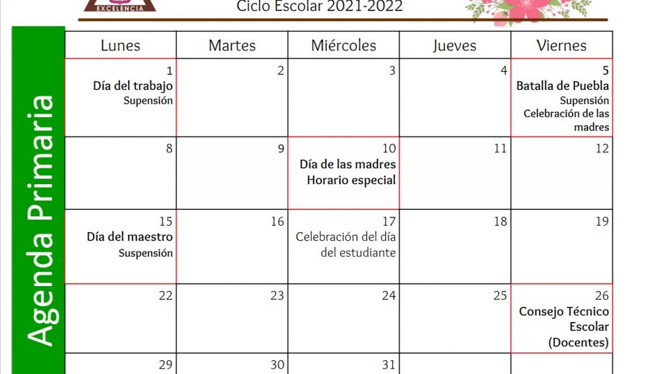 Agenda Primaria Mayo 2023 Centro Educativo Miguel Lara Vasallo
