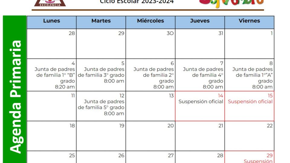AGENDA PRIMARIA SEPTIEMBRE 2023 Centro Educativo Miguel Lara Vasallo
