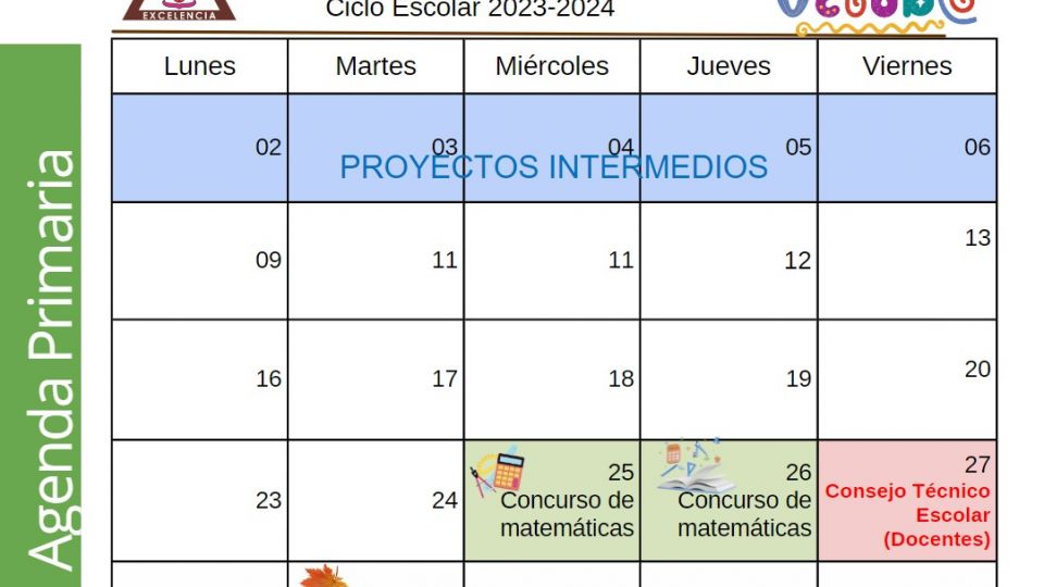 Agenda Primaria Octubre 2023 Centro Educativo Miguel Lara Vasallo