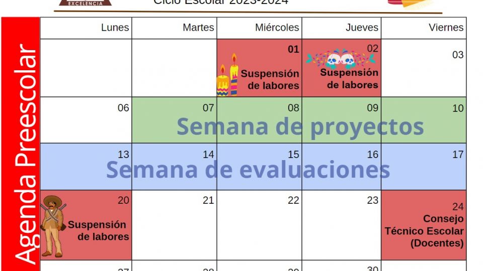 Agenda Noviembre 2023 Preescolar Centro Educativo Miguel Lara Vasallo