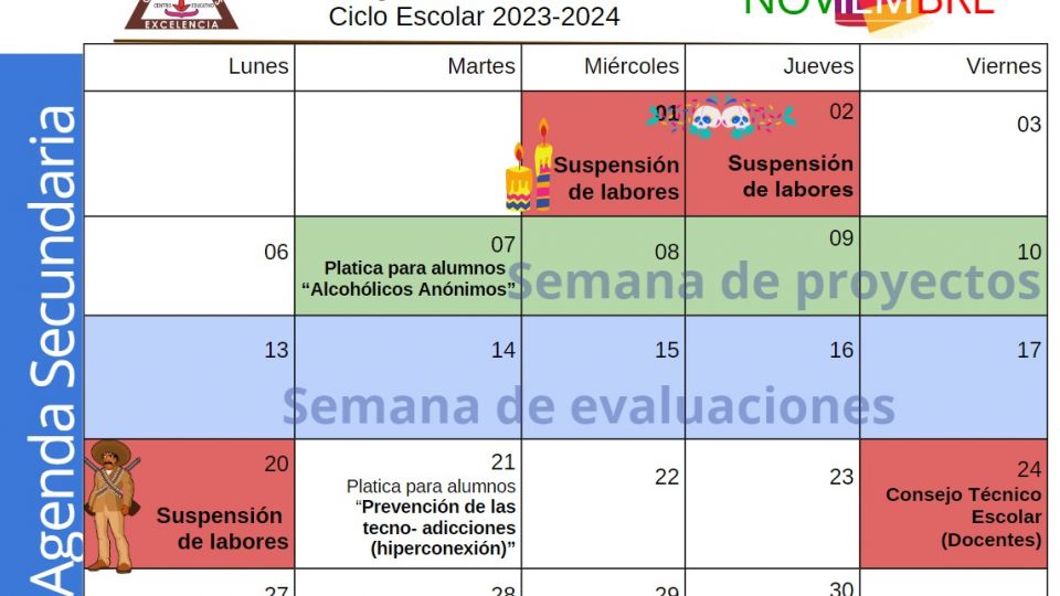 Agenda Secundaria Noviembre 2023 Centro Educativo Miguel Lara Vasallo