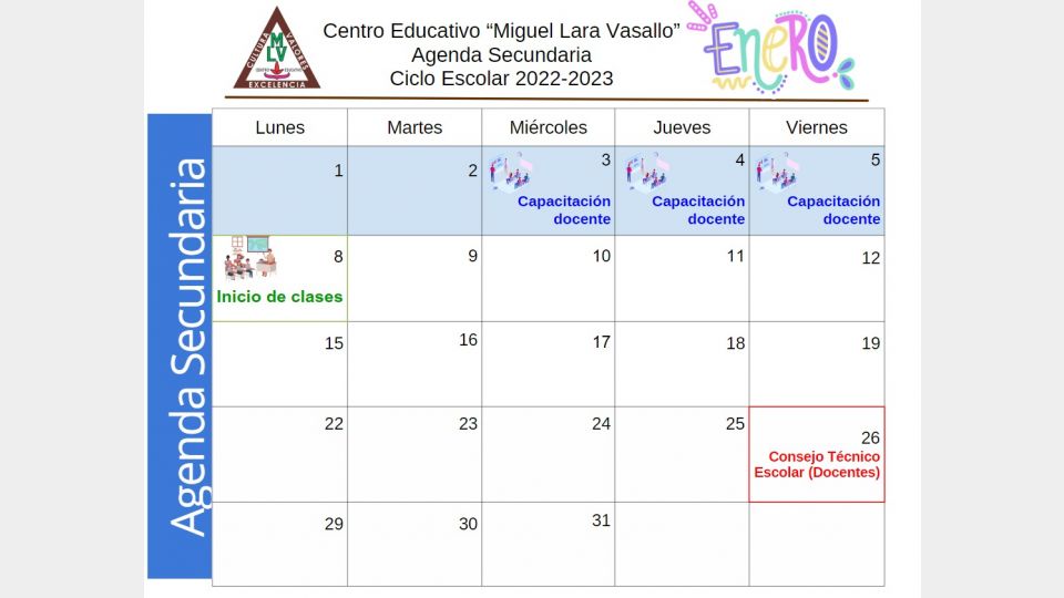 Agenda Secundaria Enero 2024 Centro Educativo Miguel Lara Vasallo